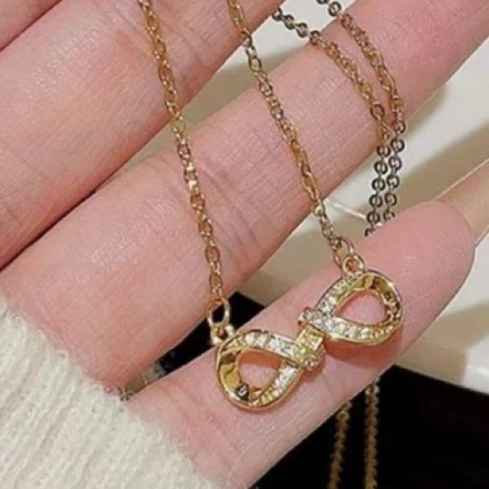 Infinity Cubic Zirconia Gold Plated Stainless Steel Necklace